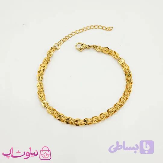 دستبند زنانه طرحدار استیل طلایی رنگ کد 961 — تصویر 1