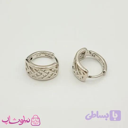 گوشواره حلقه ای پهن کوچک ژوپینگ نقره ای کد 571 — تصویر 1