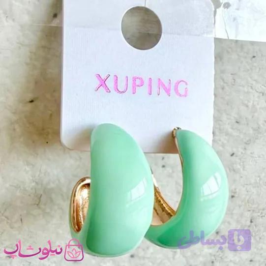 گوشواره حلقه ای ژوپینگ طلایی رنگ مدل سبز پاستیلی کد 4991
