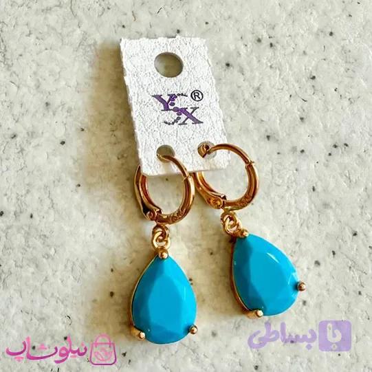 گوشواره آویز زنانه برند YSX مدل اشکی آبی رنگ کد 299