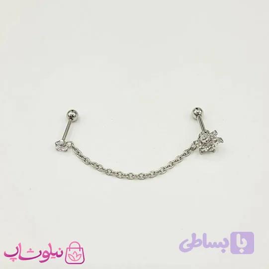 پیرسینگ گوش نگینی زنجیری نقره ای کد 991