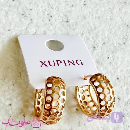 گوشواره زنانه حلقه ای ژوپینگ مدل لانه زنبوری طلایی کد 2391
