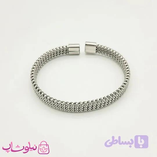 دستبند حصیری مردانه استیل نقره ای کد 1391 — تصویر 1