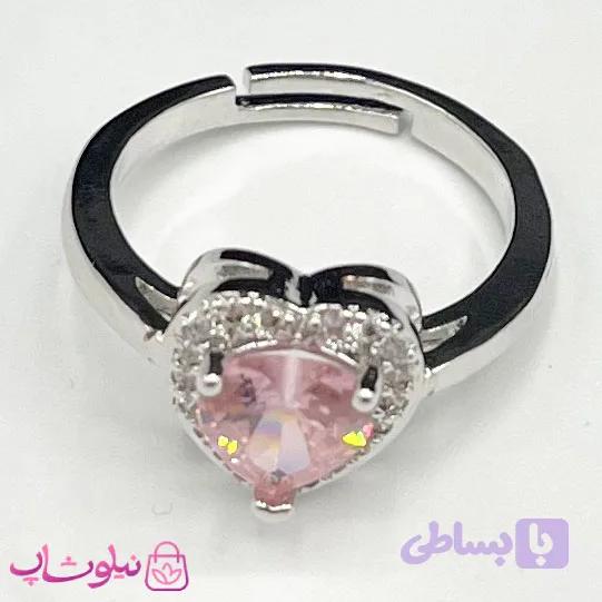 انگشتر زنانه طرح قلب صورتی نگین سفید فری سایز کد 98