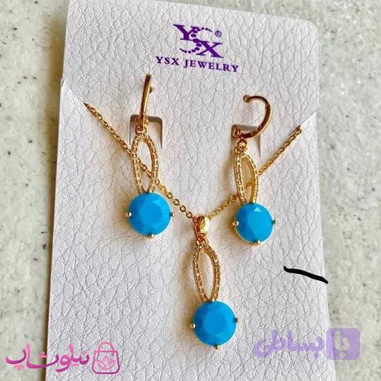 نیم ست زنانه وای اس ایکس مدل آبی طلایی نگیندار کد 550