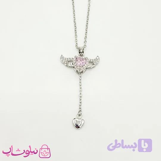 گردنبند دخترانه نقره ای مدل قلب بالدار متحرک کد 1188