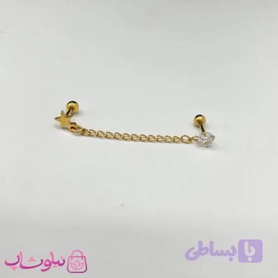 پیرسینگ گوش طرح زنجیردار نگین دار کد 76
