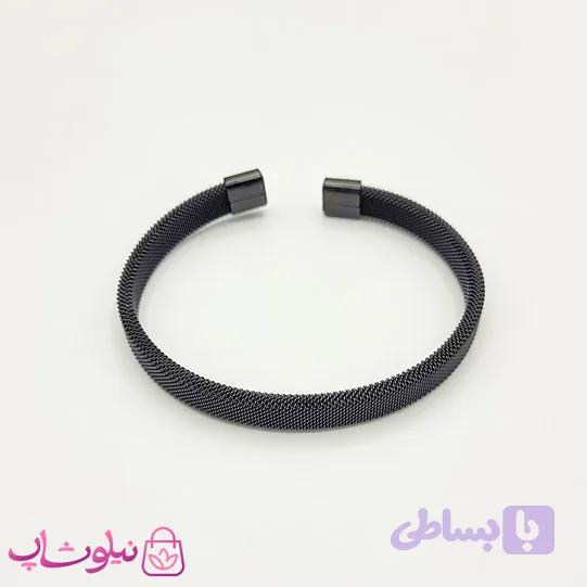 دستبند حصیری مردانه زنانه استیل مشکی کد 2991 — تصویر 1