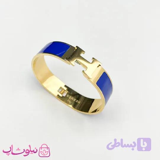 دستبند زنانه هرمس مدل پهن رنگ آبی تیره کد 399