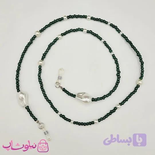 بند عینک زنانه دستساز برند N&SH مدل مروارید و کریستال سبز تیره کد 120