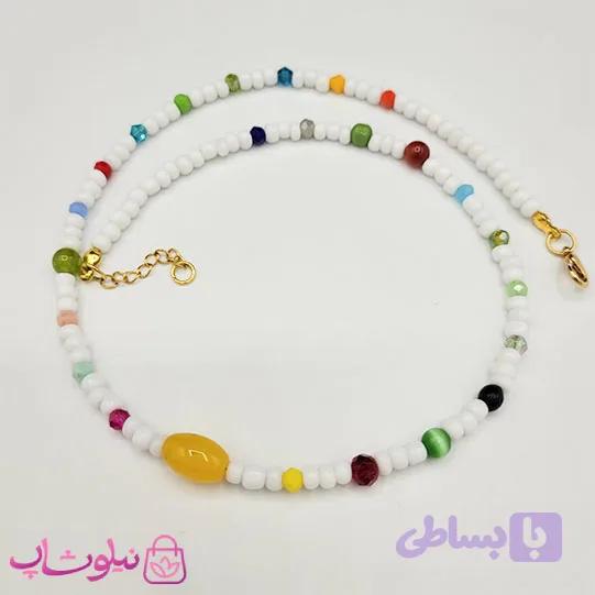 گردنبند زنانه دستساز برند N&SH با مهره های سفید و رنگی کد 120 — تصویر 1