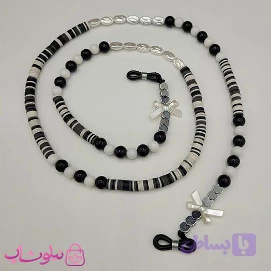 بند عینک زنانه دستساز برند N&SH مدل فانتزی سفید مشکی کد 120