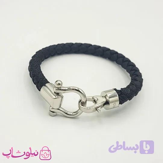 دستبند امگا برزنتی یا کنفی مشکی مردانه با قفل نقره ای کیفیت مستر کد 1100 — تصویر 1