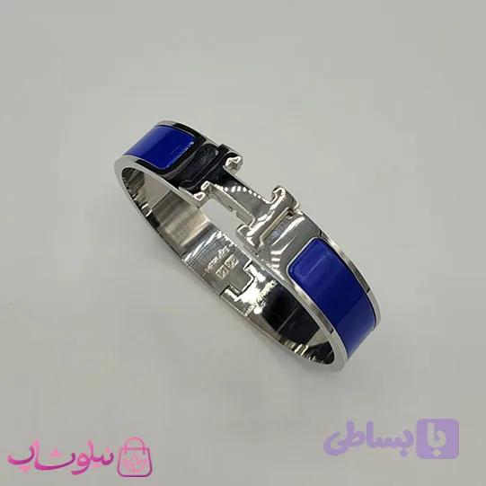 دستبند زنانه هرمس آبی نقره ای استیل قفل اورجینال کد 800 — تصویر 1