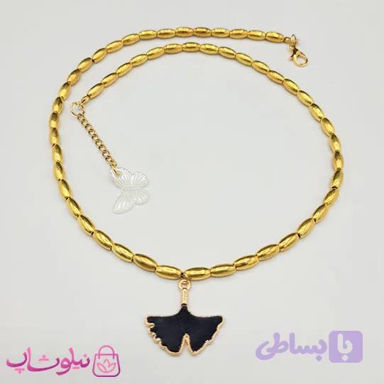 گردنبند زنانه دستساز برند N&SH مدل فانتزی پروانه مشکی کد 120