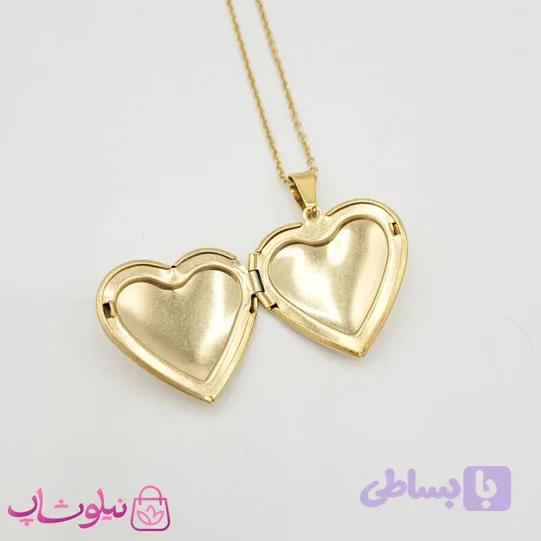 گردنبند قاب عکسی مدل قلب طلایی کد 180 — تصویر 1