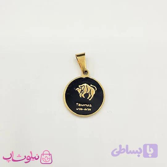 گردنبند ماه تولد اردیبهشت برج ثور (Taurus) استیل طلایی مشکی (ظریف) کد 130 — تصویر 1