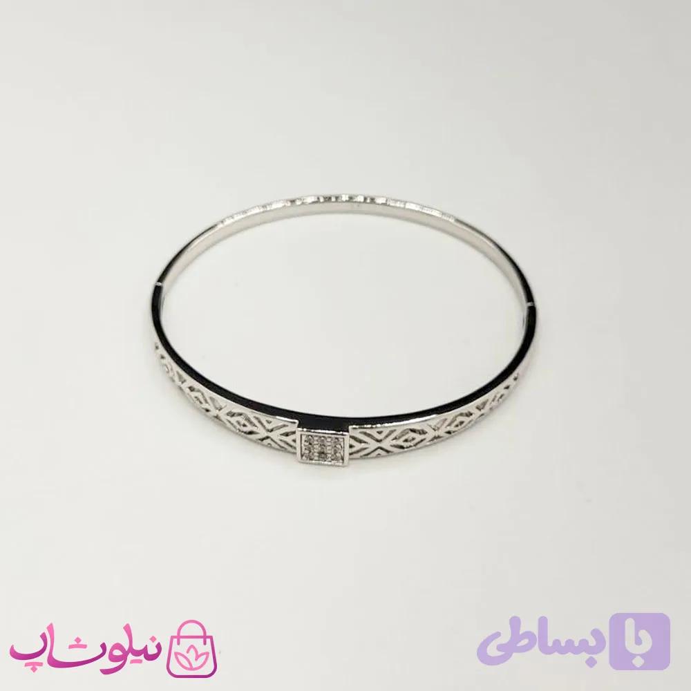 دستبند زنانه ژوپینگ رنگ نقره ای مدل مربع نگین دار سایز 2 کد 450