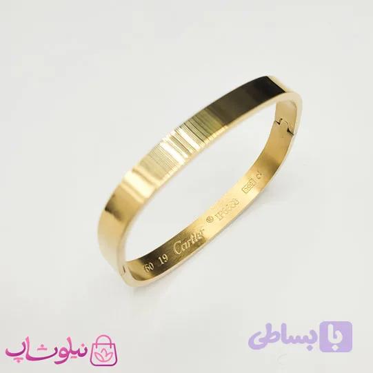 دستبند مردانه مدل کارتیه مربعی استیل طلایی رنگ کد 450 — تصویر 1