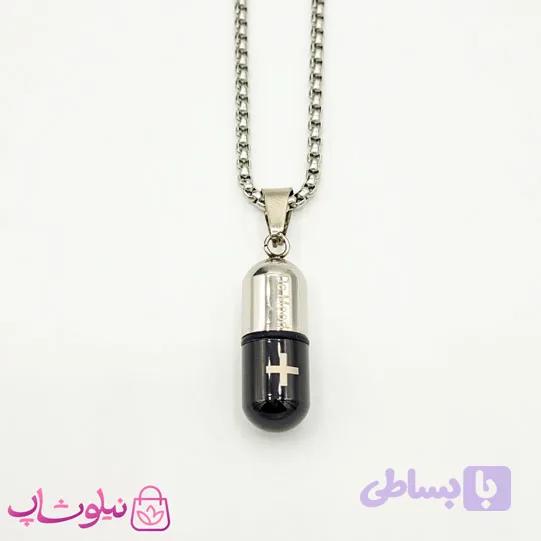 گردنبند کپسول عشق مشکی نقره ای کد 270 — تصویر 1