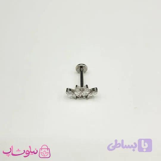 پیرسینگ گوش استیل نقره ای رنگ مدل چهار برگ کد 229