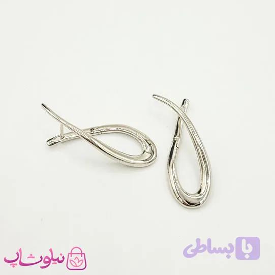 گوشواره زنانه ژوپینگ نقره ای طرح منحنی بدون نگین کد 3291 — تصویر 1