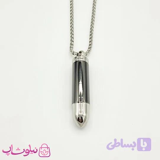 گردنبند پسرانه استیل طرح فشنگ مشکی کد 300 — تصویر 1