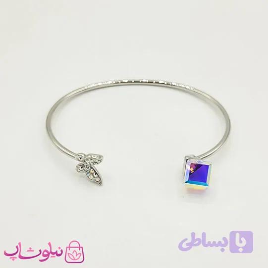 بنگل دخترانه سوراوسکی طرح پروانه با سنگ اوپال کد 590 — تصویر 1