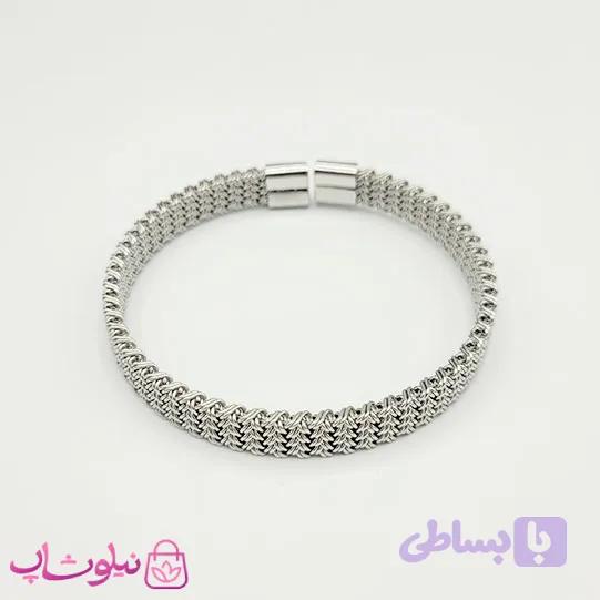 دستبند حصیری مردانه استیل نقره ای رنگ کد 1991 — تصویر 1