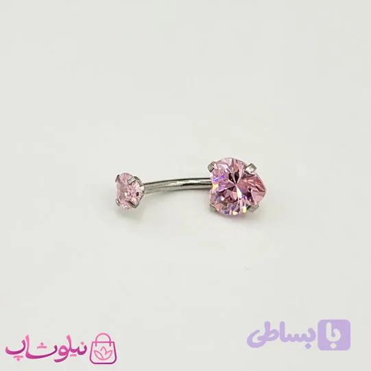 پیرسینگ ناف با نگین قلبی صورتی کد 591