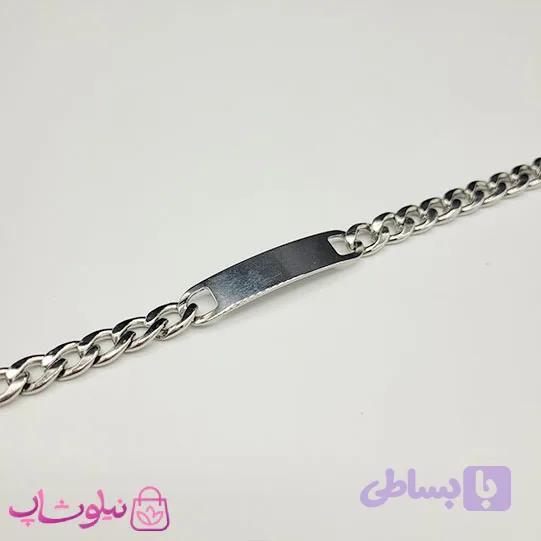 دستبند مردانه مدل کارتیه پلاک دار نقره ای رنگ کد 2891 — تصویر 1