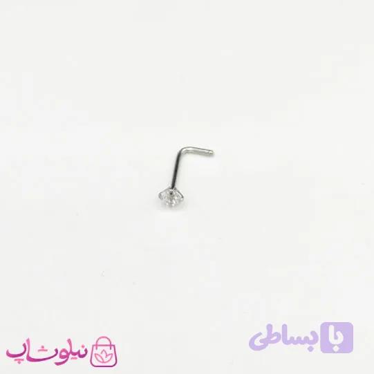 پیرسینگ بینی میخی نگین‌ دار سفید نقره ای کد 218