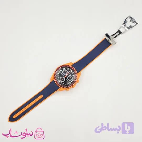 ساعت امگا سواچ moonswatch با بند رابر زنانه مردانه رنگ سرمه ای نارنجی کیفیت مستر کد 3750 — تصویر 1