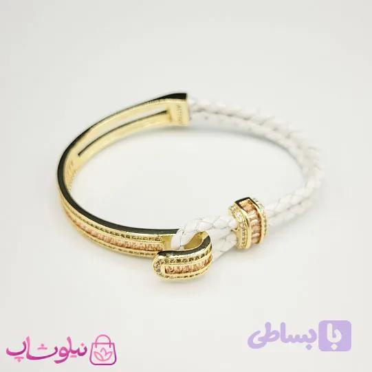 دستبند زنانه بولگاری مدل چرم استیل نارنجی سفید طلایی کیفیت مستر کد 1600 — تصویر 1