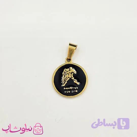 گردنبند ماه تولد بهمن نماد مرد و دلو (Aquarius) استیل طلایی مشکی (ظریف) کد 130 — تصویر 1