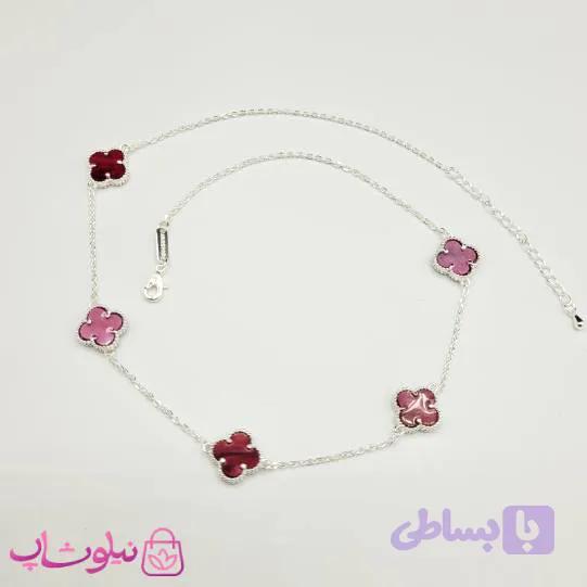 گردنبند زنانه ونکلیف قرمز آبکاری نقره کیفیت مستر کد 430