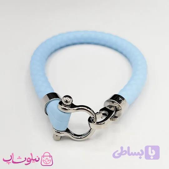 دستبند امگا رابر آبی روشن با قفل نقره ای رنگ سایز لارج کیفیت مستر کد 1100 — تصویر 1