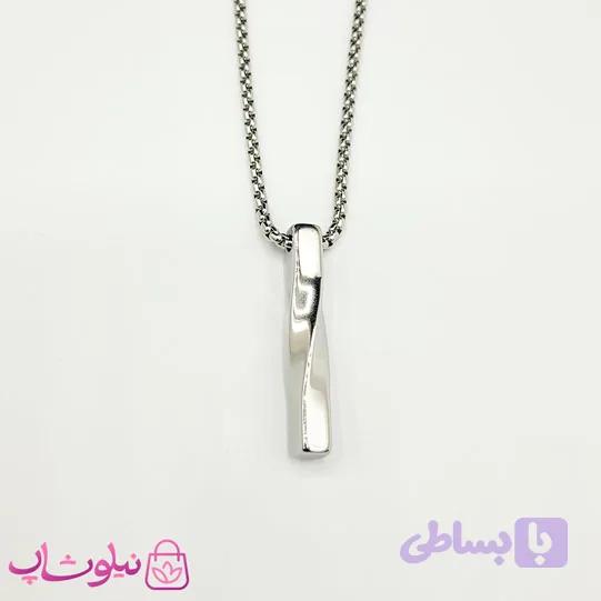 گردنبند مردانه مدل مکعب عشق مارپیچ نقره ای استیل کد 1398 — تصویر 1