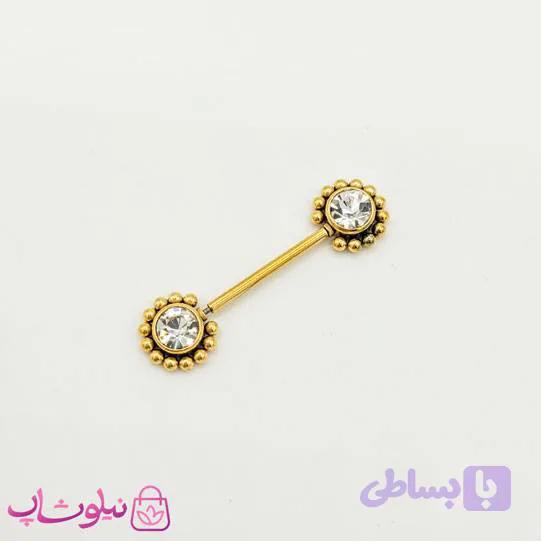 پیرسینگ سینه (نیپل) نگیندار طلایی کد 998