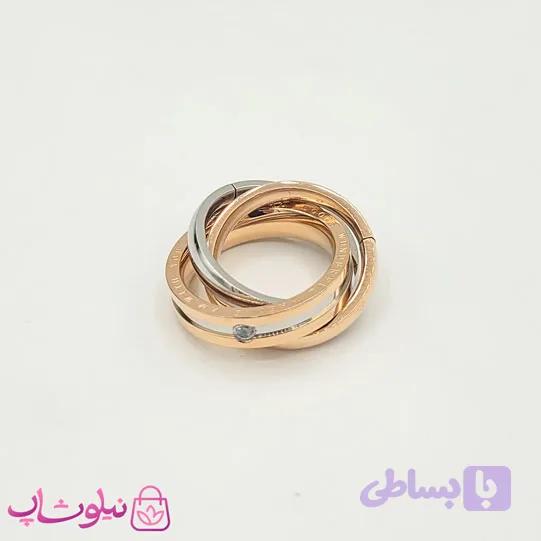 پلاک گردنبند اسپرت طرح سه حلقه سیلور رزگلد