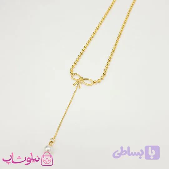 گردنبند دخترانه طرح پاپیون با زنجیر توپی — تصویر 1