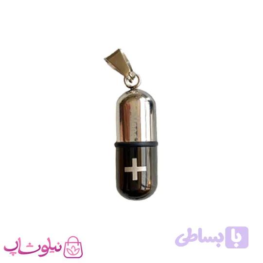 پلاک گردنبند کپسول عشق مشکی نقره ای کد 199 — تصویر 1