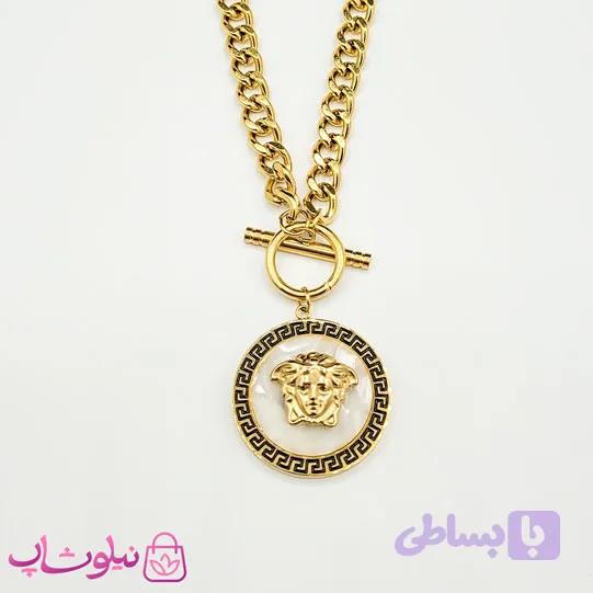 گردنبند زنانه ورساچه سفید مدل شیر برجسته کد 3291 — تصویر 1
