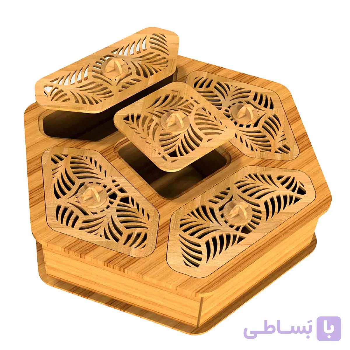 جعبه پذیرایی دمنوش و چایی چوبی مدل نواز — تصویر 1