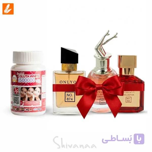 پک سوپر گلوتا سفید کننده پوست + یک عطر هدیه