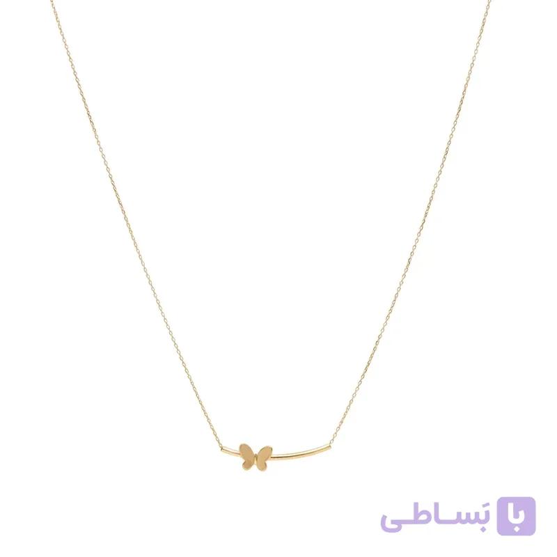 گردنبند طلا زنانه با زنجیر حلقه‌ای فلامینگو مدل پروانه wn1406 — تصویر 1