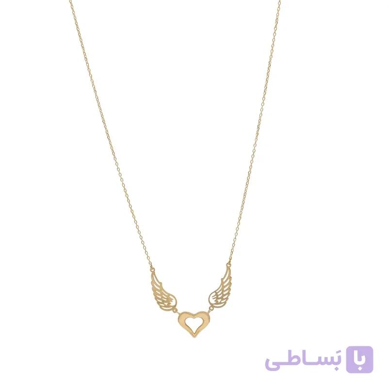 گردنبند طلا زنانه با زنجیر حلقه‌ای فلامینگو مدل قلب فرشته wn1397 — تصویر 1