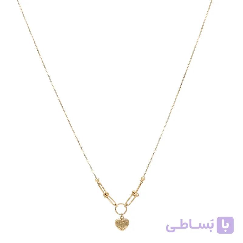 گردنبند طلا زنانه با زنجیر حلقه‌ای فلامینگو مدل قلب تیفانی wn1402