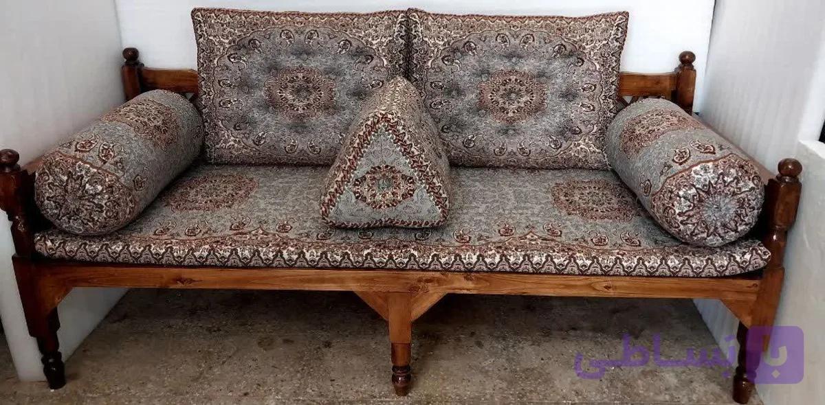 ست 6 تکه پشتی سنتی ترمه طرح نسترن رنگ طوسی