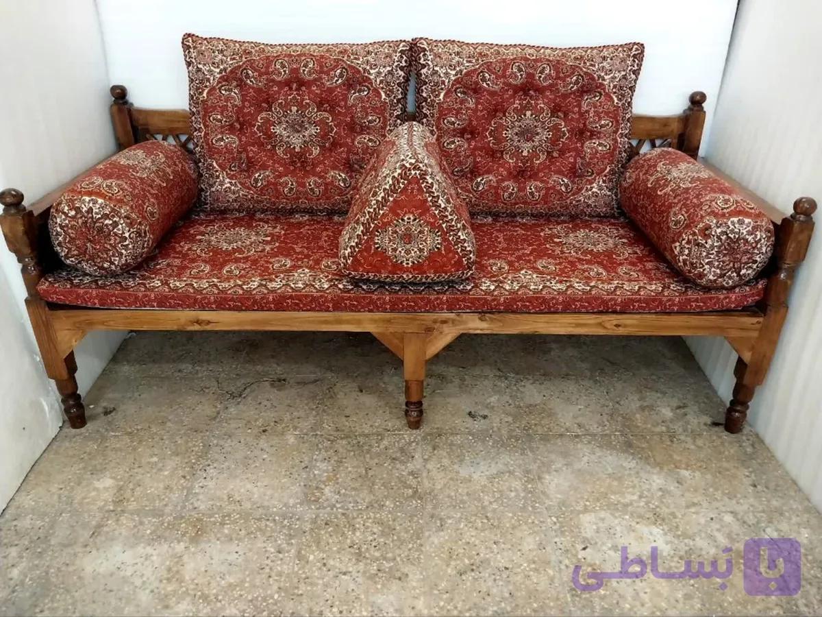 ست 6 تکه پشتی سنتی ترمه طرح نسترن رنگ قرمز